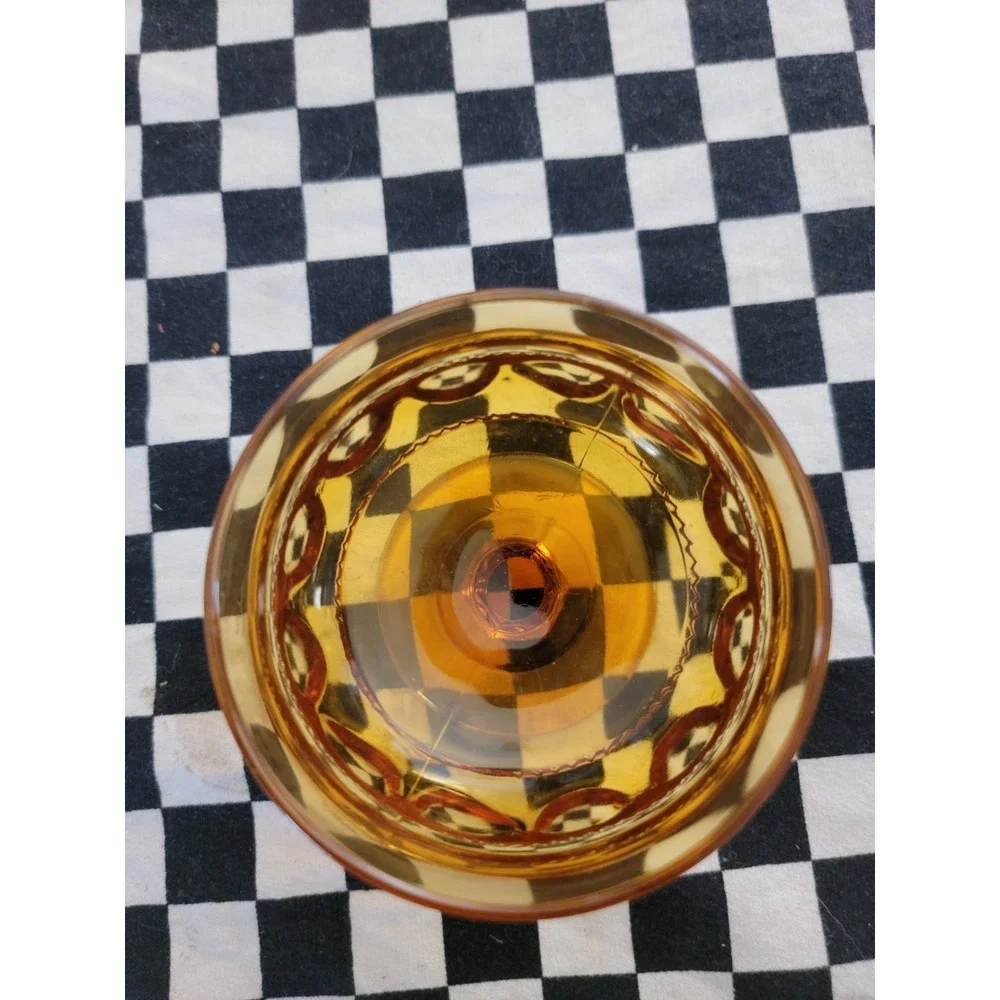 AMBER PRESSED GLASS COMPOTE‎ / SHERBET DISH – OPTIC BUBBLE – VINTAGE